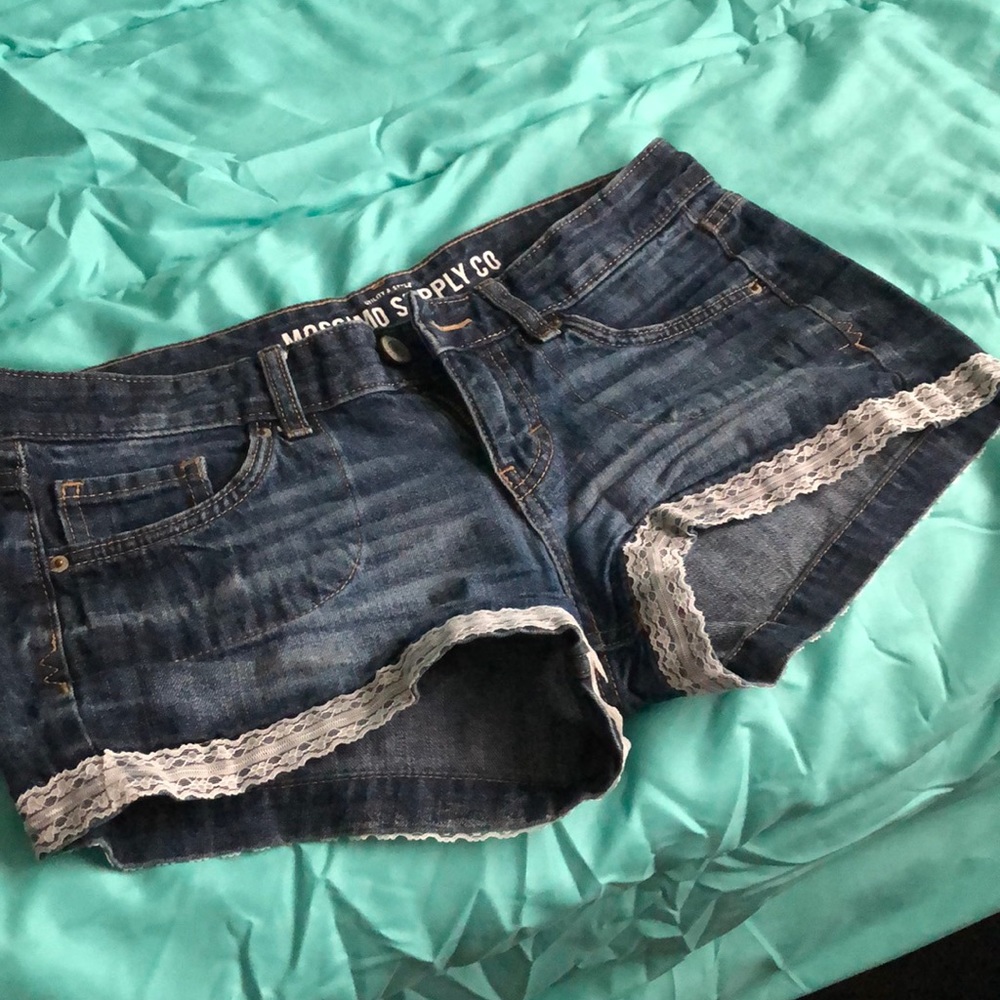 Blue Jean Shorts with Handmade Lace Trim!